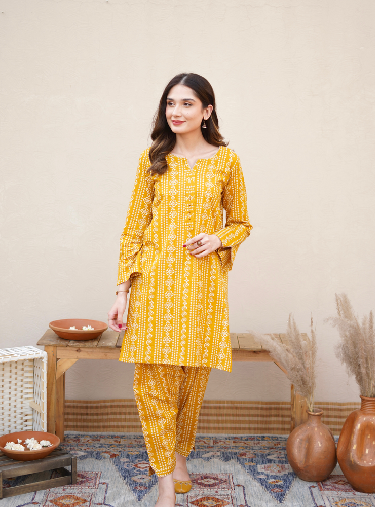 2 Pcs Womens Stiched linen Printed Suit