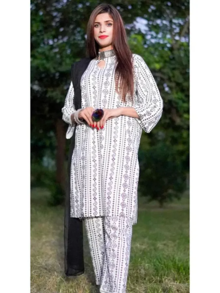 2 Pcs Womens Stiched linen Printed Suit