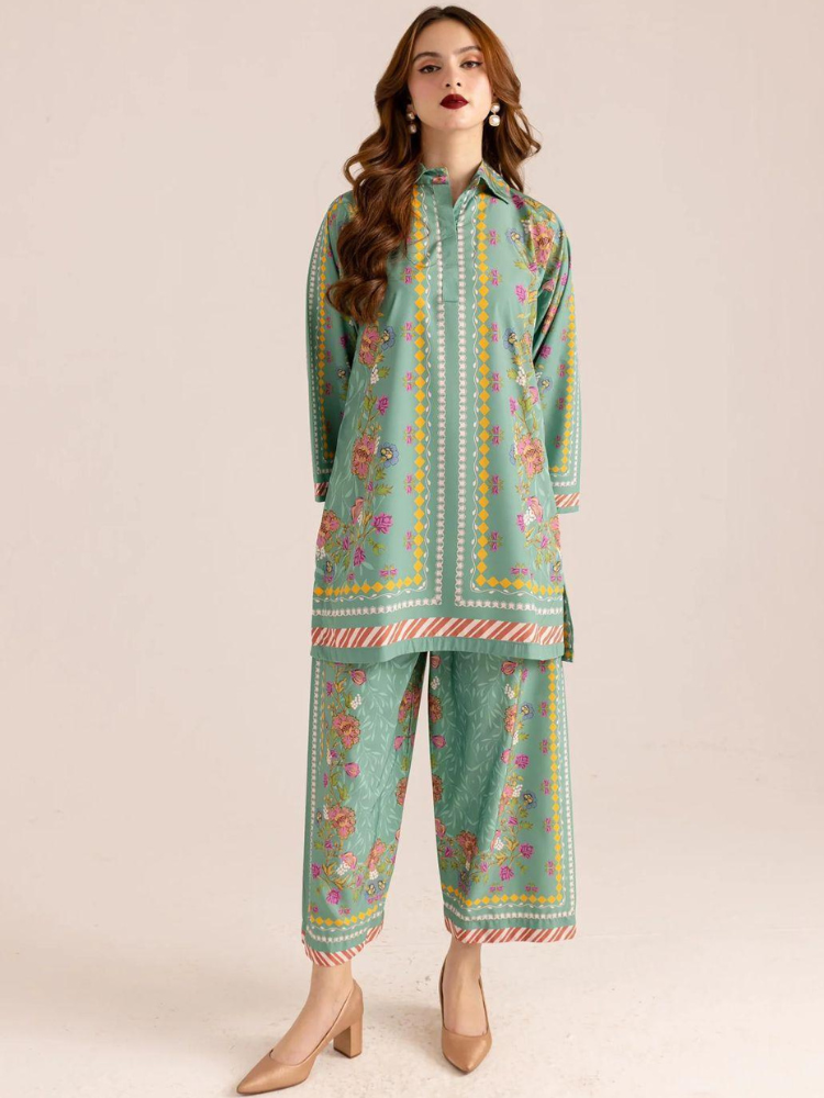 Stylish Printed Shirt & Trouser Set - 2 Pcs Women's Stitched Outfits