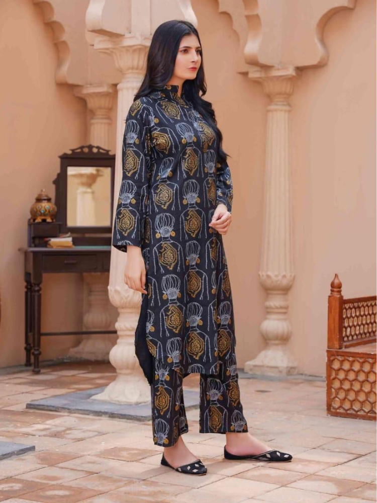 Stylish Printed Shirt & Trouser Set - 2 Pcs Women's Stitched Outfits