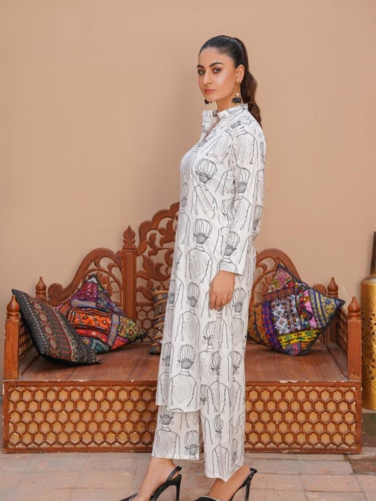 Stylish Printed Shirt & Trouser Set - 2 Pcs Women's Stitched Outfits