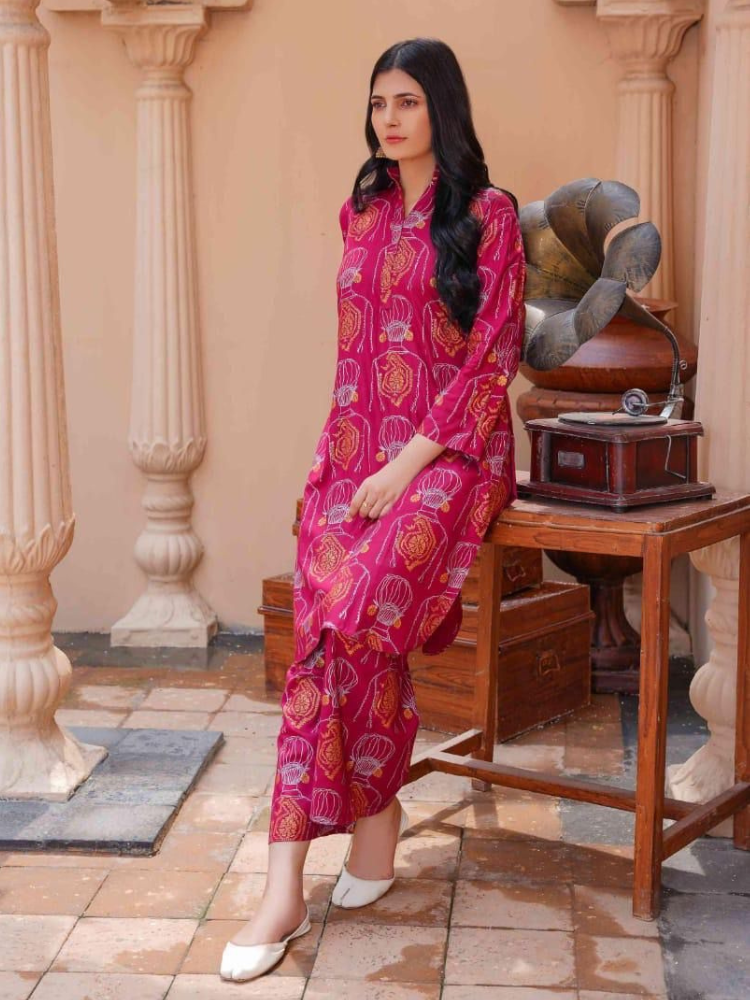 Stylish Printed Shirt & Trouser Set - 2 Pcs Women's Stitched Outfits