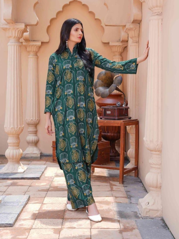 Stylish Printed Shirt & Trouser Set - 2 Pcs Women's Stitched Outfits