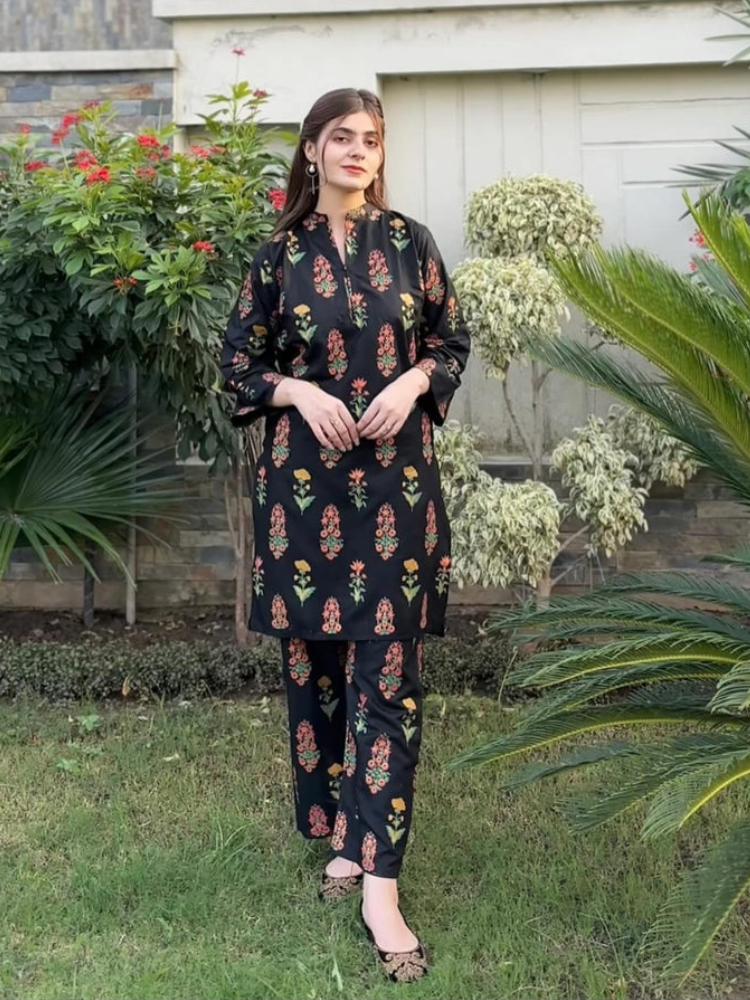 Stylish Printed Shirt & Trouser Set - 2 Pcs Women's Stitched Outfits