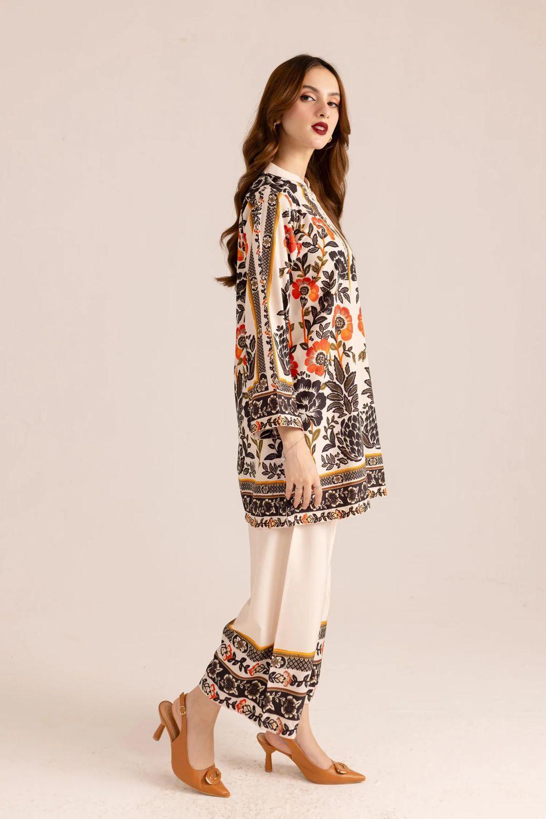 Stylish Printed Shirt & Trouser Set - 2 Pcs Women's Stitched Outfits