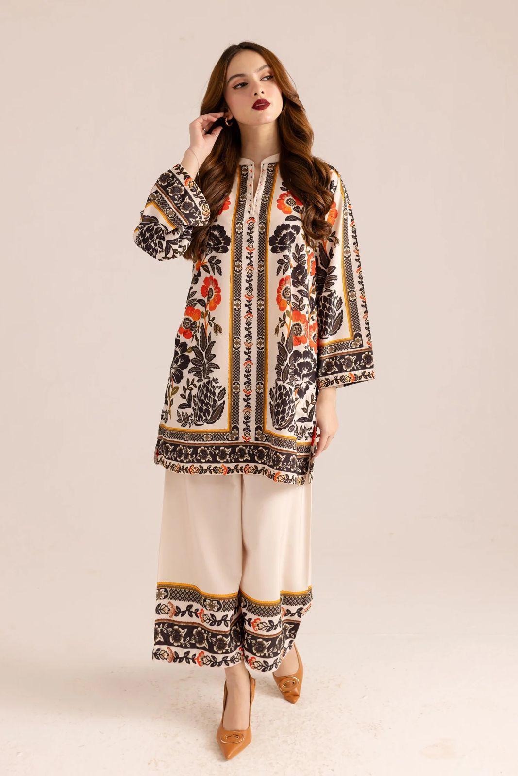 Stylish Printed Shirt & Trouser Set - 2 Pcs Women's Stitched Outfits