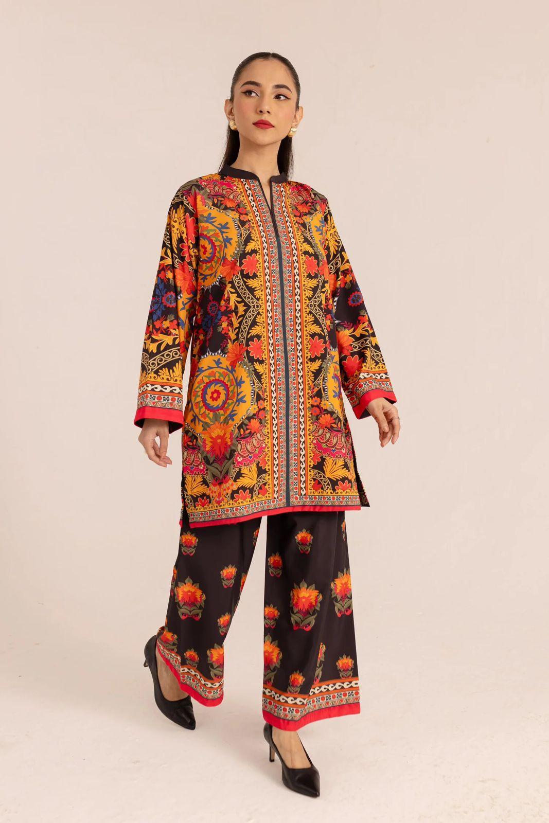 Stylish Printed Shirt & Trouser Set - 2 Pcs Women's Stitched Outfits