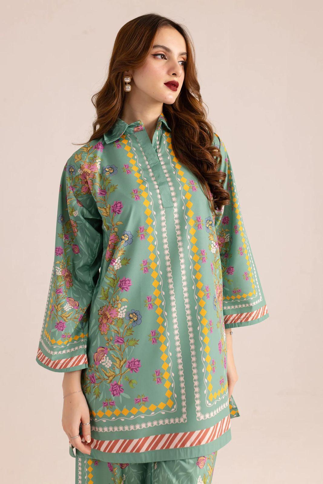 Stylish Printed Shirt & Trouser Set - 2 Pcs Women's Stitched Outfits