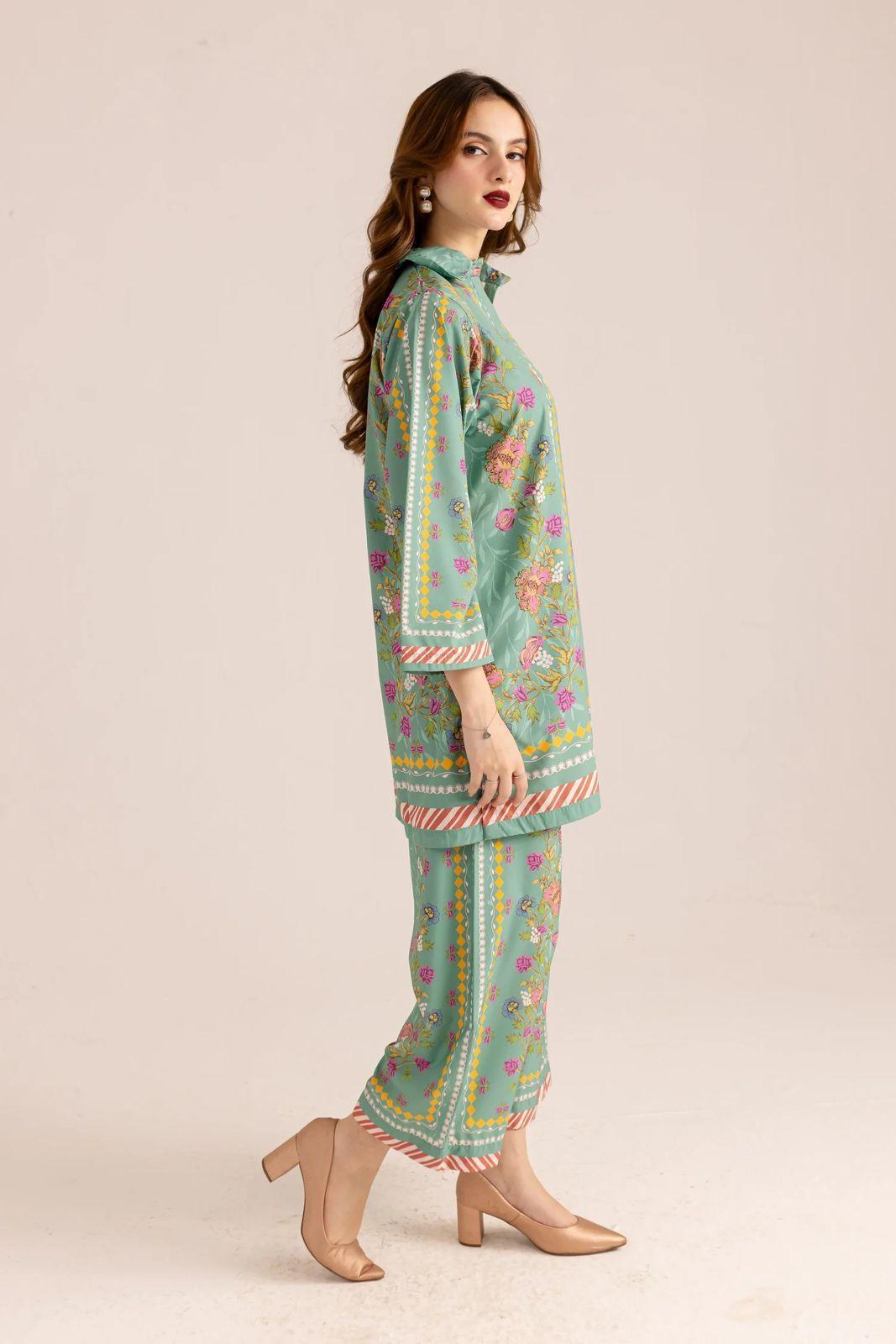 Stylish Printed Shirt & Trouser Set - 2 Pcs Women's Stitched Outfits