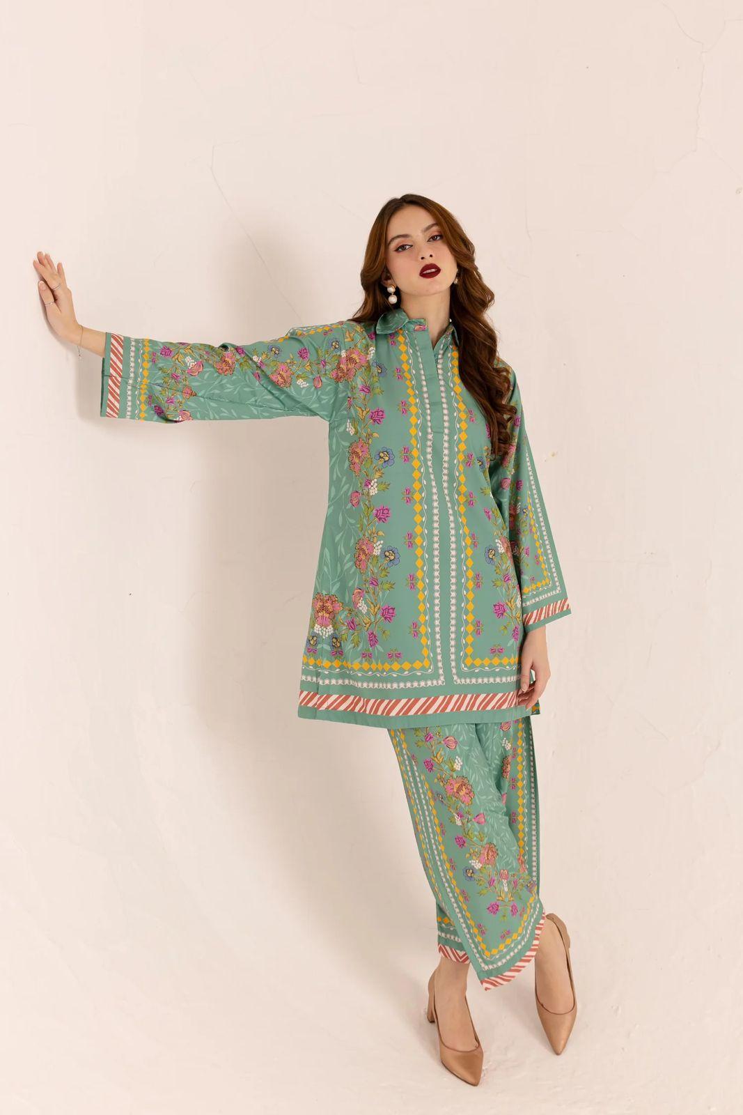 Stylish Printed Shirt & Trouser Set - 2 Pcs Women's Stitched Outfits