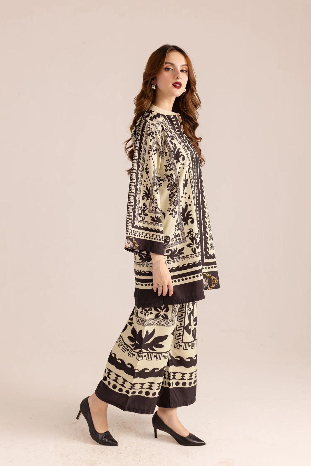 Stylish Printed Shirt & Trouser Set - 2 Pcs Women's Stitched Outfits