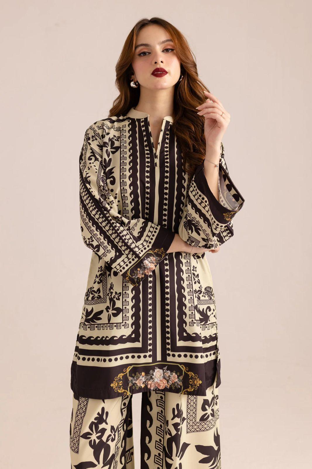 Stylish Printed Shirt & Trouser Set - 2 Pcs Women's Stitched Outfits