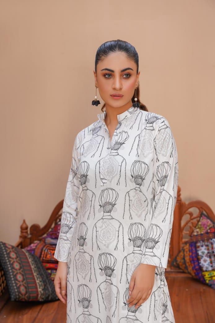 Stylish Printed Shirt & Trouser Set - 2 Pcs Women's Stitched Outfits